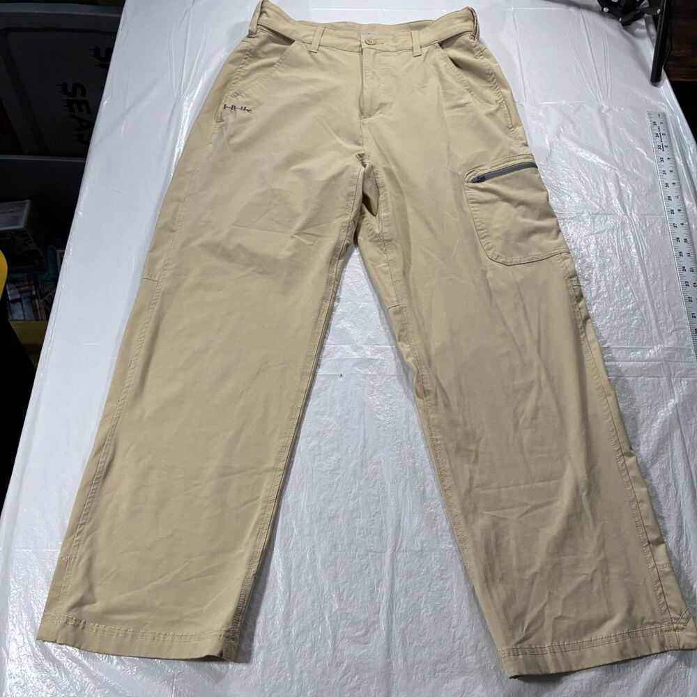 Huk Next Level Fishing Performance Pants Mens M Beige Cargo Stretch Camping